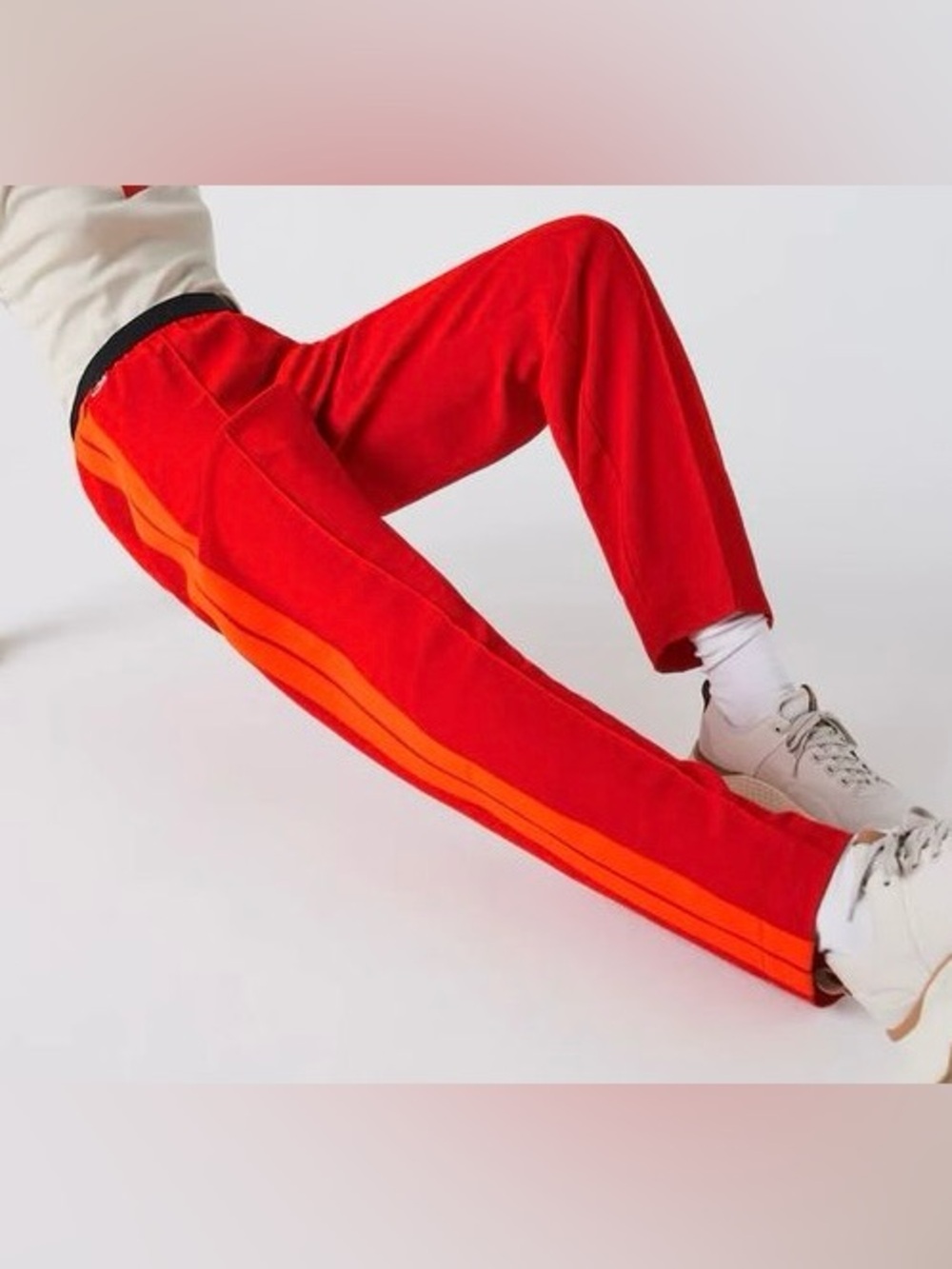 Women’s Lacoste Red Pants with Orange Side Stripes